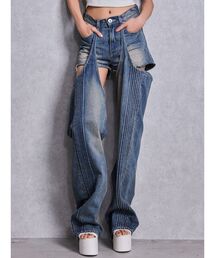 GYDA | ハイウエストSymmetry GYDA 2WAYラインプリーツデニムパンツ(デニムパンツ)