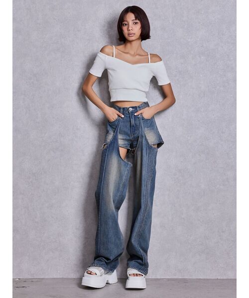 GYDA（ジェイダ）の「ハイウエストSymmetry GYDA 2WAYラインプリーツデニムパンツ（デニムパンツ・レディース・ライトブルー/ブルー・MEDIUM/SMALL/X-SMALL）」の21枚目の写真