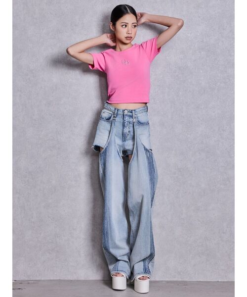 GYDA（ジェイダ）の「ハイウエストSymmetry GYDA 2WAYラインプリーツデニムパンツ（デニムパンツ・レディース・ライトブルー/ブルー・MEDIUM/SMALL/X-SMALL）」の10枚目の写真