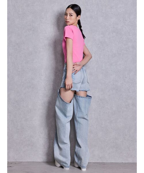 GYDA（ジェイダ）の「ハイウエストSymmetry GYDA 2WAYラインプリーツデニムパンツ（デニムパンツ・レディース・ライトブルー/ブルー・MEDIUM/SMALL/X-SMALL）」の9枚目の写真