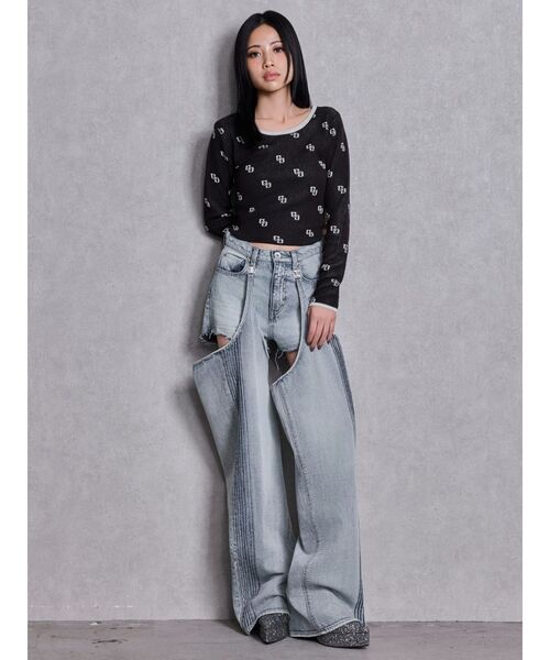 GYDA（ジェイダ）の「ハイウエストSymmetry GYDA 2WAYラインプリーツデニムパンツ（デニムパンツ・レディース・ライトブルー/ブルー・MEDIUM/SMALL/X-SMALL）」の8枚目の写真