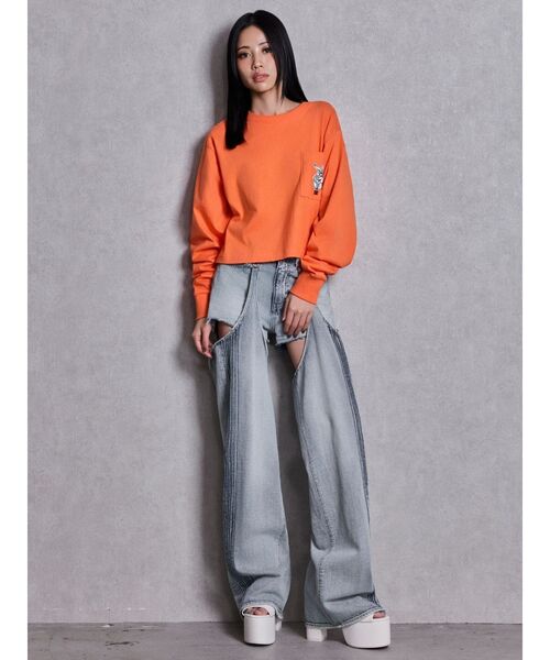 GYDA（ジェイダ）の「ハイウエストSymmetry GYDA 2WAYラインプリーツデニムパンツ（デニムパンツ・レディース・ライトブルー/ブルー・MEDIUM/SMALL/X-SMALL）」の5枚目の写真