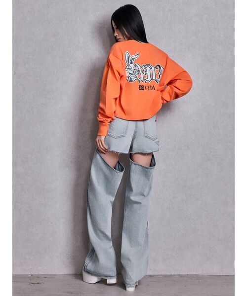 GYDA（ジェイダ）の「ハイウエストSymmetry GYDA 2WAYラインプリーツデニムパンツ（デニムパンツ・レディース・ライトブルー/ブルー・MEDIUM/SMALL/X-SMALL）」の4枚目の写真