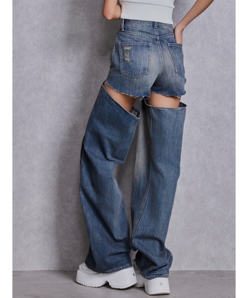 GYDA(ジェイダ)の「ハイウエストSymmetry GYDA 2WAYラインプリーツデニムパンツ(デニムパンツ・レディース・ライトブルー/ブルー・MEDIUM/SMALL/X-SMALL)」の2枚目の写真