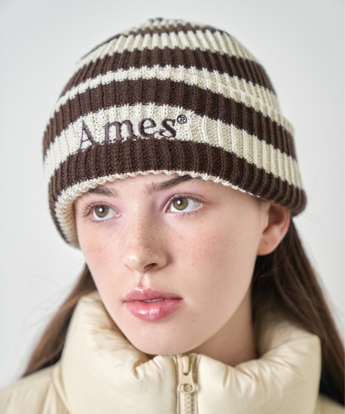AMESWORLDWIDE（アメスワールドワイド）の「STRIPE KNIT BEANIE BROWN（ニットキャップ/ビーニー・レディース・その他・FREE）」の2枚目の写真
