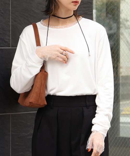 CORPUS TOKYO（コーパス トーキョー）の「シアードットスリーブレイヤードトップス（Tシャツ/カットソー・レディース・ブラック/ホワイト・M）」の2枚目の写真