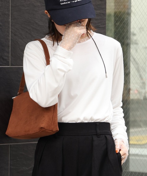 CORPUS TOKYO（コーパス トーキョー）の「シアードットスリーブレイヤードトップス（Tシャツ/カットソー・レディース・ブラック/ホワイト・M）」の4枚目の写真