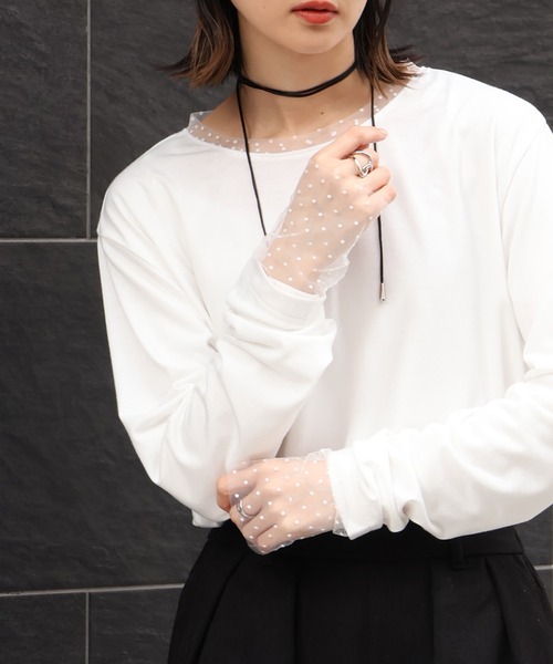 CORPUS TOKYO（コーパス トーキョー）の「シアードットスリーブレイヤードトップス（Tシャツ/カットソー・レディース・ブラック/ホワイト・M）」の6枚目の写真