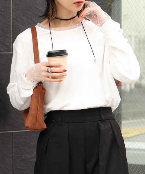 CORPUS TOKYO（コーパス トーキョー）の「シアードットスリーブレイヤードトップス（Tシャツ/カットソー・レディース・ブラック/ホワイト・M）」の7枚目の写真