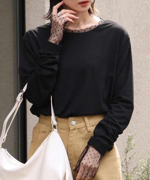 CORPUS TOKYO（コーパス トーキョー）の「シアードットスリーブレイヤードトップス（Tシャツ/カットソー・レディース・ブラック/ホワイト・M）」の10枚目の写真