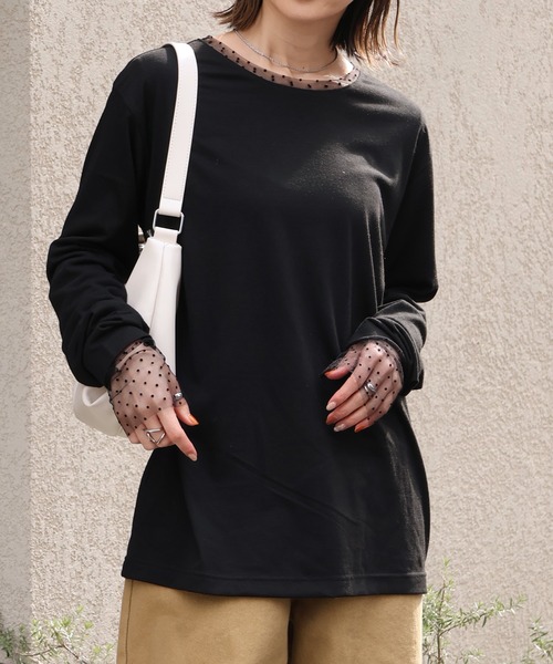 CORPUS TOKYO（コーパス トーキョー）の「シアードットスリーブレイヤードトップス（Tシャツ/カットソー・レディース・ブラック/ホワイト・M）」の17枚目の写真