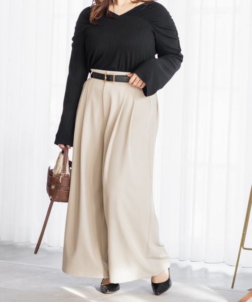 CLETTE(クレット)の「CLETTEオリジナルタックデザインワイドパンツ(その他パンツ・レディース・ブラウン/ブラック/ライトベージュ/グレー・LL/4L/3L)」の17枚目の写真
