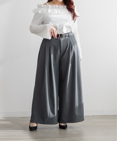 CLETTE(クレット)の「CLETTEオリジナルタックデザインワイドパンツ(その他パンツ・レディース・ブラウン/ブラック/ライトベージュ/グレー・LL/4L/3L)」の9枚目の写真