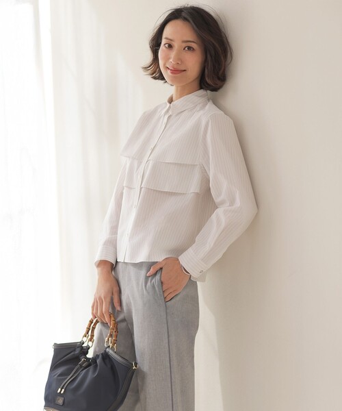 J.PRESS(ジェイプレス)の「TCリネン ドライツイル ストレート パンツ(その他パンツ・レディース・ネイビー系/ライトグレー系・T17/T15/T13)」の6枚目の写真