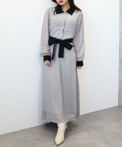 CECIL McBEE（セシルマクビー）の「バイアス柄クレリックシャツワンピース（ワンピース・レディース・ミント/モカ/ベージュ・MEDIUM）」の3枚目の写真