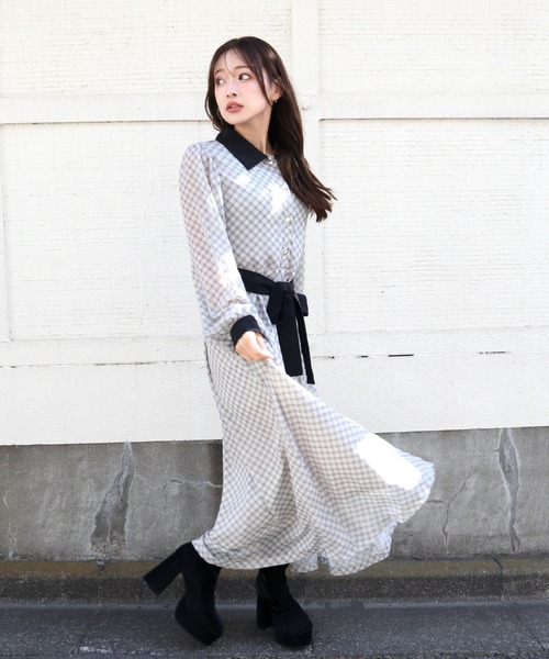 CECIL McBEE（セシルマクビー）の「バイアス柄クレリックシャツワンピース（ワンピース・レディース・ミント/モカ/ベージュ・MEDIUM）」の4枚目の写真