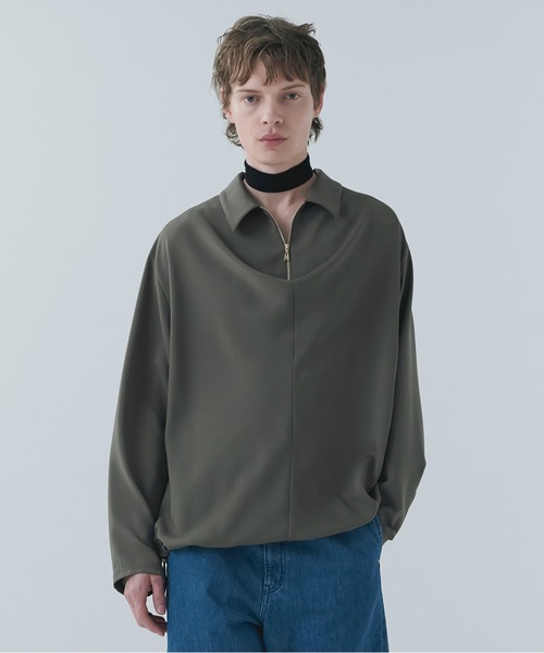 CULLNI（クルニ）の「Airy Cloth Drape Drawstring Half Zip Shirt（シャツ/ブラウス・メンズ・チャコール/ネイビー/ベージュ/ブラック・2/1/0）」の3枚目の写真