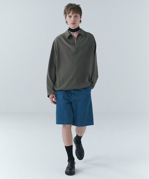 CULLNI（クルニ）の「Airy Cloth Drape Drawstring Half Zip Shirt（シャツ/ブラウス・メンズ・チャコール/ネイビー/ベージュ/ブラック・2/1/0）」の5枚目の写真