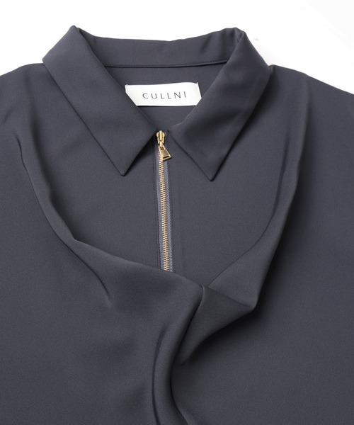 CULLNI（クルニ）の「Airy Cloth Drape Drawstring Half Zip Shirt（シャツ/ブラウス・メンズ・チャコール/ネイビー/ベージュ/ブラック・2/1/0）」の9枚目の写真