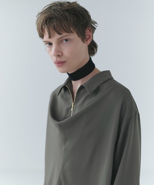 CULLNI（クルニ）の「Airy Cloth Drape Drawstring Half Zip Shirt（シャツ/ブラウス・メンズ・チャコール/ネイビー/ベージュ/ブラック・2/1/0）」の18枚目の写真