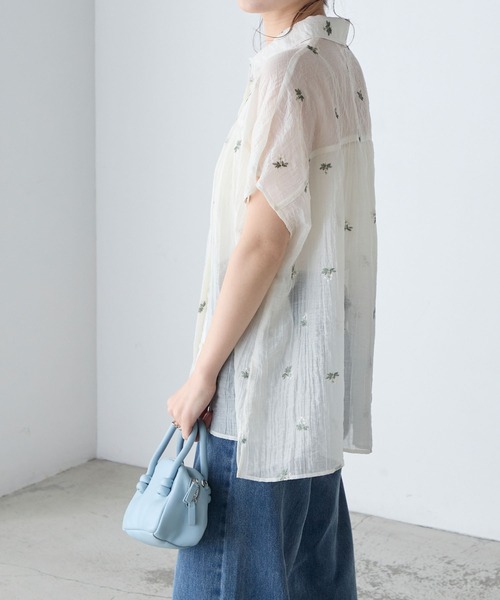 BONLECILL(ボンルシール)の「フラワー刺繍シアー半袖ブラウス(シャツ/ブラウス・レディース・ブラック/アイボリー・FREE)」の9枚目の写真