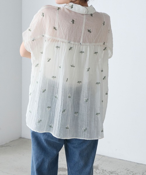 BONLECILL(ボンルシール)の「フラワー刺繍シアー半袖ブラウス(シャツ/ブラウス・レディース・ブラック/アイボリー・FREE)」の10枚目の写真