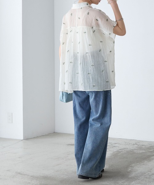 BONLECILL(ボンルシール)の「フラワー刺繍シアー半袖ブラウス(シャツ/ブラウス・レディース・ブラック/アイボリー・FREE)」の15枚目の写真