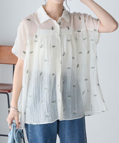 BONLECILL(ボンルシール)の「フラワー刺繍シアー半袖ブラウス(シャツ/ブラウス・レディース・ブラック/アイボリー・FREE)」の16枚目の写真