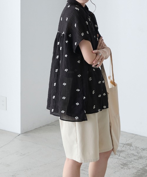 BONLECILL(ボンルシール)の「フラワー刺繍シアー半袖ブラウス(シャツ/ブラウス・レディース・ブラック/アイボリー・FREE)」の20枚目の写真
