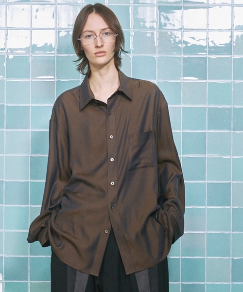 MAISON SPECIAL(メゾンスペシャル)の「《UNISEX》Calze Cupra Prime-Over Long-sleeve Shirt/カルゼキュプラプライムオーバーロングスリーブシャツ【MAISON SPECIAL/メゾンスペシャル】(シャツ/ブラウス・メンズ・ブラック/ライトグリーン/ダークブルー/オレンジ・0/1/2)」の3枚目の写真