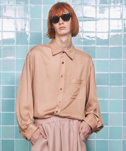MAISON SPECIAL(メゾンスペシャル)の「《UNISEX》Calze Cupra Prime-Over Long-sleeve Shirt/カルゼキュプラプライムオーバーロングスリーブシャツ【MAISON SPECIAL/メゾンスペシャル】(シャツ/ブラウス・メンズ・ブラック/ライトグリーン/ダークブルー/オレンジ・0/1/2)」の4枚目の写真