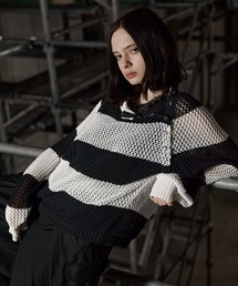 ERAR（エラー）の「【ERAR】ショルダースナップボタンショート丈メッシュボーダーニット（ニット/セーター）」