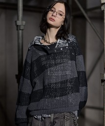 ERAR（エラー）の「【ERAR】ショルダースナップボタンショート丈メッシュボーダーニット（ニット/セーター）」