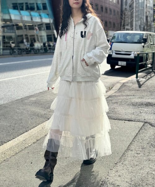 w closet（ダブルクローゼット）の「パッチワークパーカー（パーカー・レディース・ネイビー/アイボリー/グレー・FREE）」の10枚目の写真