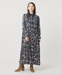 UNITED ARROWS | サテン フラワープリント ボウタイ ワンピース ‐ウォッシャブル‐(ワンピース)