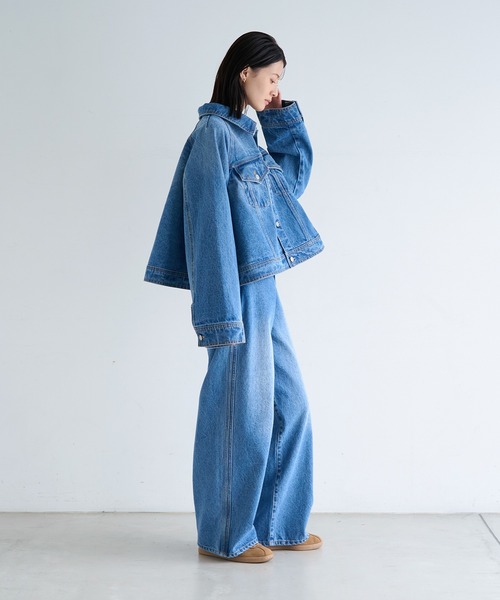 meilmada（メイルマダ）の「サイドラインストレートデニムパンツ（デニムパンツ・レディース・ブルー・LARGE/MEDIUM/SMALL）」の6枚目の写真