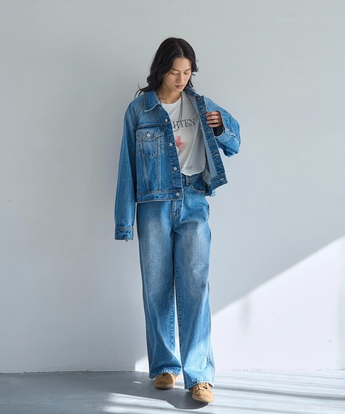 meilmada（メイルマダ）の「サイドラインストレートデニムパンツ（デニムパンツ・レディース・ブルー・LARGE/MEDIUM/SMALL）」の16枚目の写真