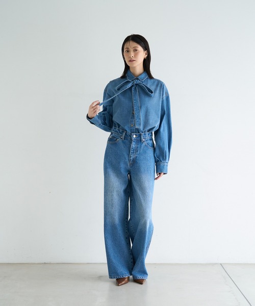 meilmada（メイルマダ）の「サイドラインストレートデニムパンツ（デニムパンツ・レディース・ブルー・LARGE/MEDIUM/SMALL）」の12枚目の写真