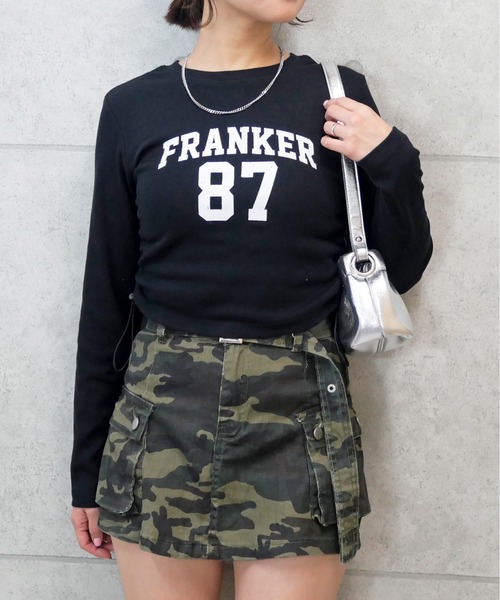 FUN(ファン)の「ナンバリングリブカットソー(Tシャツ/カットソー・レディース・ブラック/カモフラージュ/オフホワイト・FREE)」の1枚目の写真