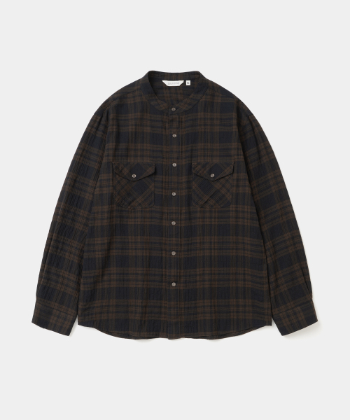 UNIFORM BRIDGE(ユニフォームブリッジ)の「band collar check shirt brown(シャツ/ブラウス・メンズ・その他・MEDIUM/LARGE/X-LARGE/XX-LARGE)」の1枚目の写真