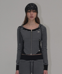 STRIPE JERSEY SLIM HOODIE [BLACK]