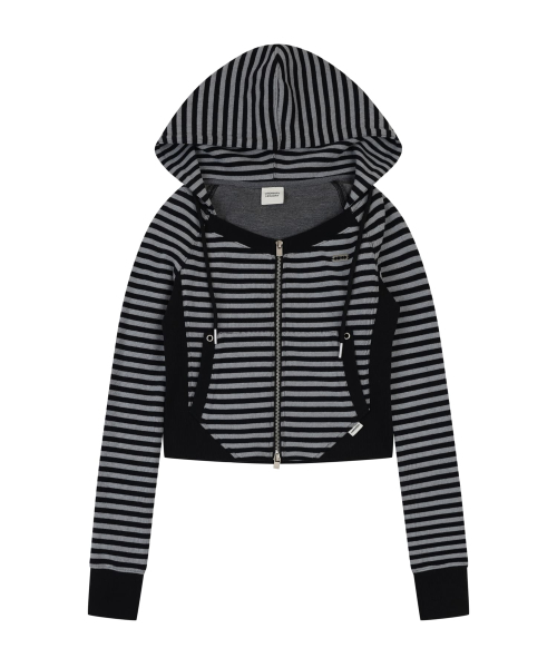 ORDINARY HOLIDAY（オーディナリー ホリデー）の「STRIPE JERSEY SLIM HOODIE [BLACK]（パーカー・レディース・その他・FREE）」の2枚目の写真