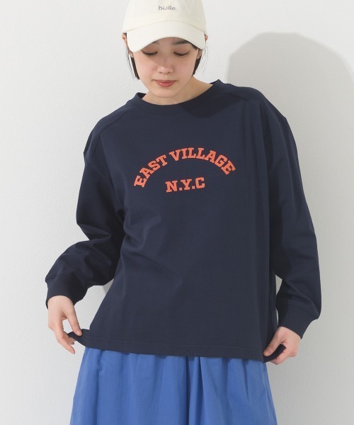 OMNES(オムネス)の「ロゴプリント長袖Tシャツ EASTVILLAGE(Tシャツ/カットソー・レディース・ピンク/ライトグレー/ネイビー/ホワイト・MEDIUM/X-LARGE/LARGE)」の4枚目の写真