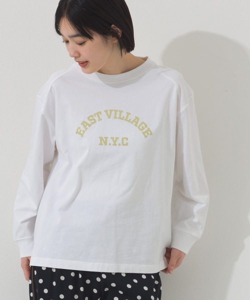 OMNES(オムネス)の「ロゴプリント長袖Tシャツ EASTVILLAGE(Tシャツ/カットソー・レディース・ピンク/ライトグレー/ネイビー/ホワイト・MEDIUM/X-LARGE/LARGE)」の5枚目の写真