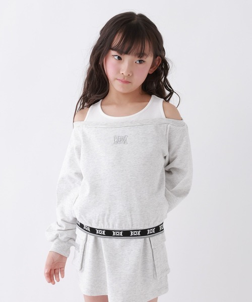 10C REPIPI(ジューシーレピピ)の「【10C REPIPI】HEMロゴオフショルスウェット(スウェット・キッズ・ブラック/サックスブルー/グレー・130cm/140cm/110cm/120cm)」の1枚目の写真