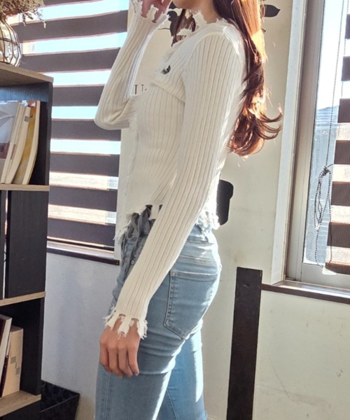 ｔｏｌｅｎｅ（トレネ）の「リブ編み フリンジ ダメージ加工 ニットカーディガン（ニット/セーター・レディース・ホワイト・FREE）」の18枚目の写真