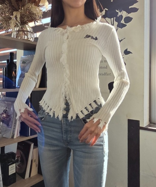 ｔｏｌｅｎｅ（トレネ）の「リブ編み フリンジ ダメージ加工 ニットカーディガン（ニット/セーター・レディース・ホワイト・FREE）」の20枚目の写真