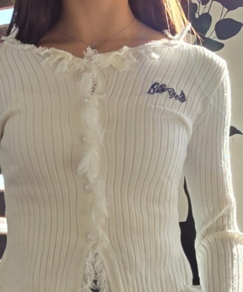 ｔｏｌｅｎｅ（トレネ）の「リブ編み フリンジ ダメージ加工 ニットカーディガン（ニット/セーター・レディース・ホワイト・FREE）」の10枚目の写真