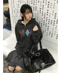 MIM the wardrobe（ミームザワードローブ）の「ホットフィックスアーガイルフードジップアップ_チャコール（パーカー）」