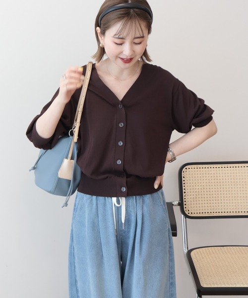 黒　五分袖　シアートップス 新品タグ付き KOBE LETTUCE（神戸レタス） ニット トップス 袖シアー 透け 長袖 春